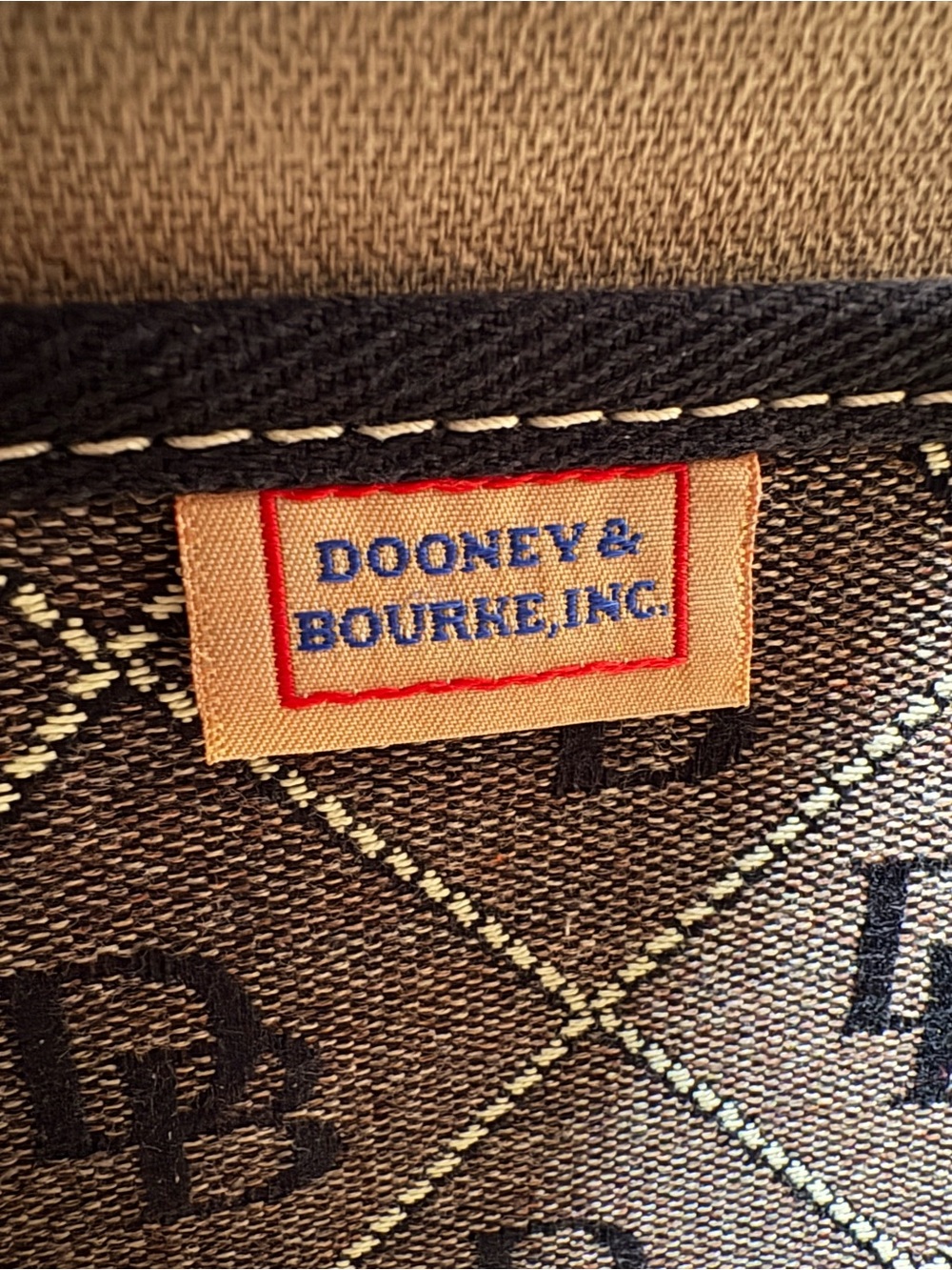 Vintage Dooney & Bourke Monogram Canvas Drawstring Shoulder Tote Bag Brown - Picture 9 of 10